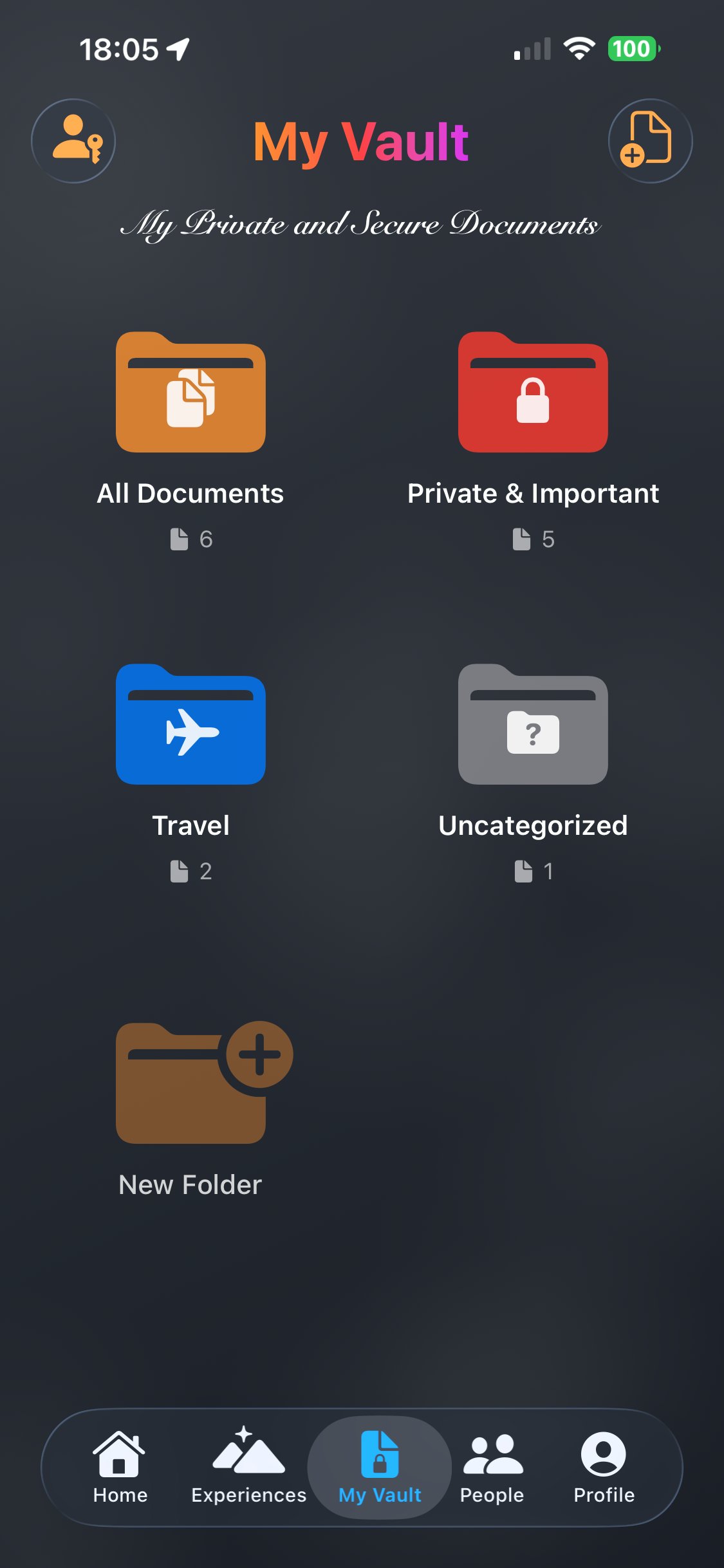 My Vault screen